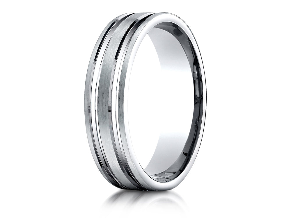Benchmark 6mm Comfort-fit Satin-finished With Parallel Grooves Carved Design Wedding Band Ring
