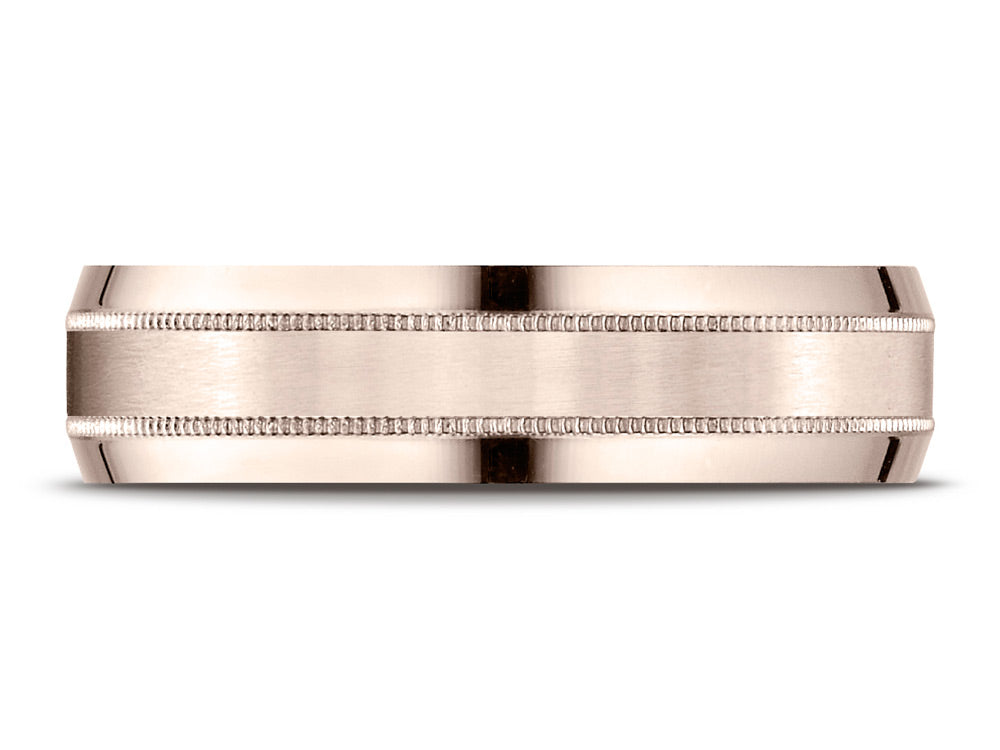 Benchmark 14k Rose Gold 6mm Comfort-fit Satin-finished With Milgrain Carved Design Wedding Band Ring