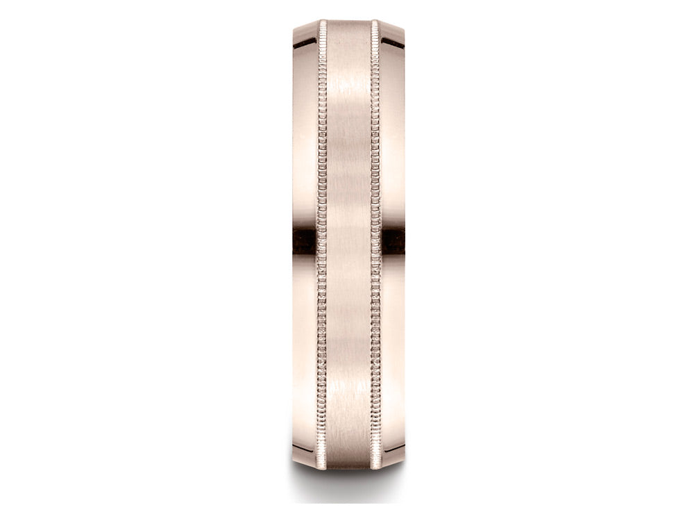 Benchmark 14k Rose Gold 6mm Comfort-fit Satin-finished With Milgrain Carved Design Wedding Band Ring