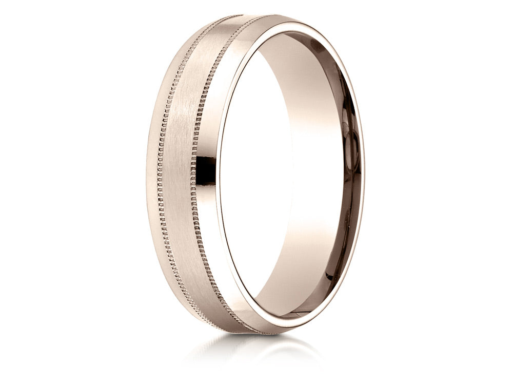 Benchmark 14k Rose Gold 6mm Comfort-fit Satin-finished With Milgrain Carved Design Wedding Band Ring
