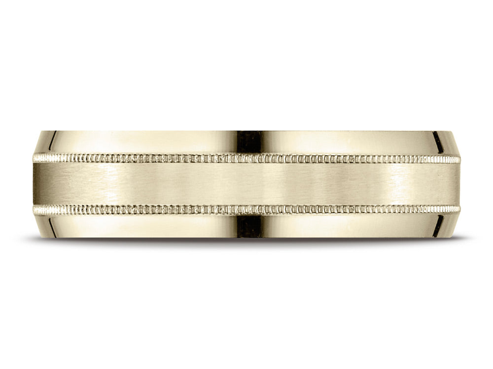 Benchmark 18k Gold 6mm Comfort-fit Satin-finished With Milgrain Carved Design Wedding Band Ring
