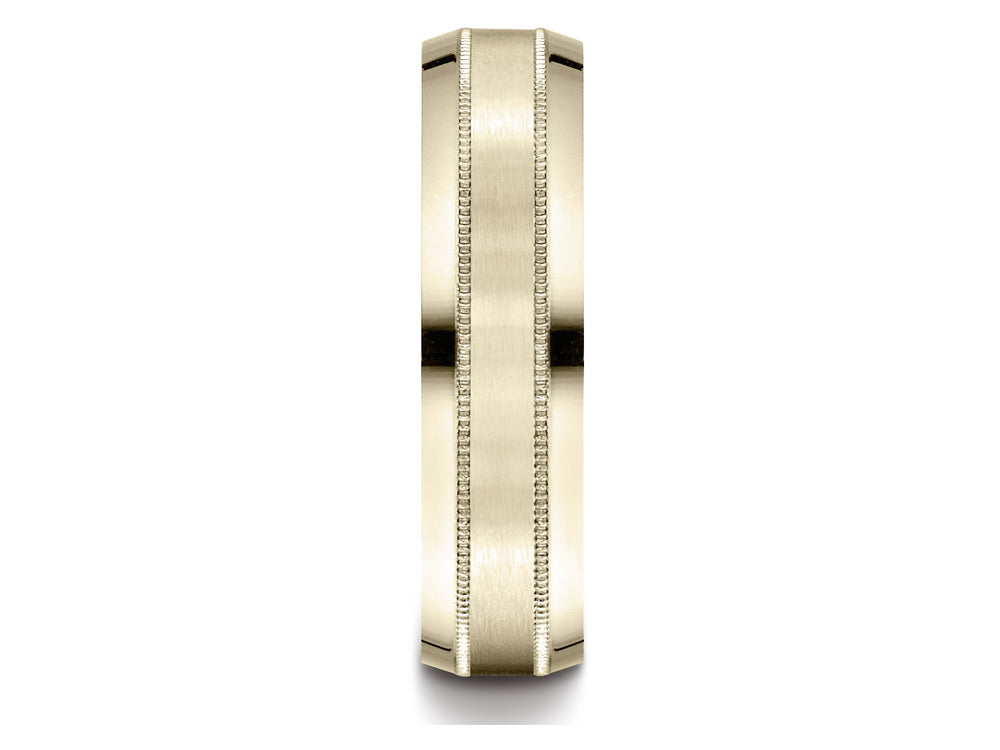 Benchmark 18k Gold 6mm Comfort-fit Satin-finished With Milgrain Carved Design Wedding Band Ring