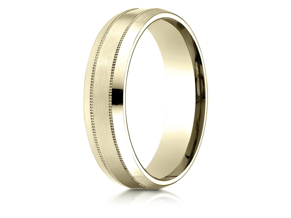 Benchmark 18k Gold 6mm Comfort-fit Satin-finished With Milgrain Carved Design Wedding Band Ring