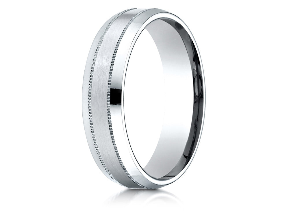 Benchmark 18k Gold 6mm Comfort-fit Satin-finished With Milgrain Carved Design Wedding Band Ring