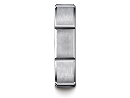 Benchmark 6mm Comfort-fit Satin-finished Grooves Carved Design Wedding Band Ring