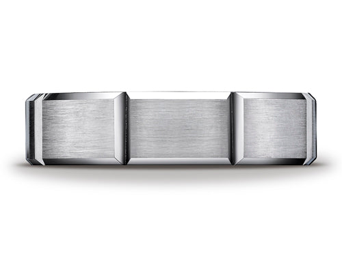 Benchmark 6mm Comfort-fit Satin-finished Grooves Carved Design Wedding Band Ring