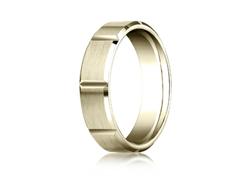 Benchmark 6mm Comfort-fit Satin-finished Grooves Carved Design Wedding Band Ring
