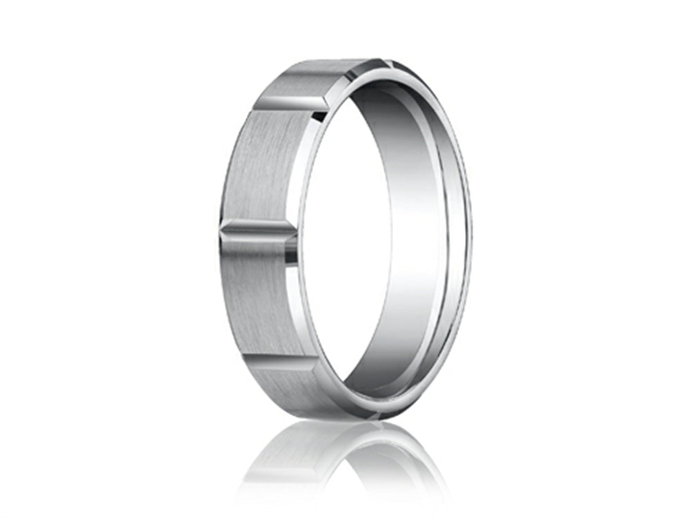 Benchmark 6mm Comfort-fit Satin-finished Grooves Carved Design Wedding Band Ring