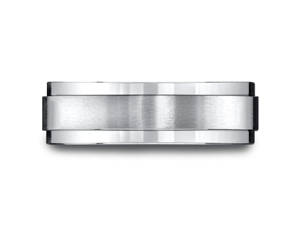 Benchmark 14k Gold 7mm Comfort-fit Satin-finished With High Polished Drop Edge Carved Design Wedding Band Ring