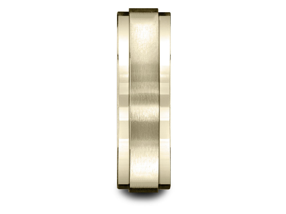Benchmark 14k Gold 7mm Comfort-fit Satin-finished With High Polished Drop Edge Carved Design Wedding Band Ring