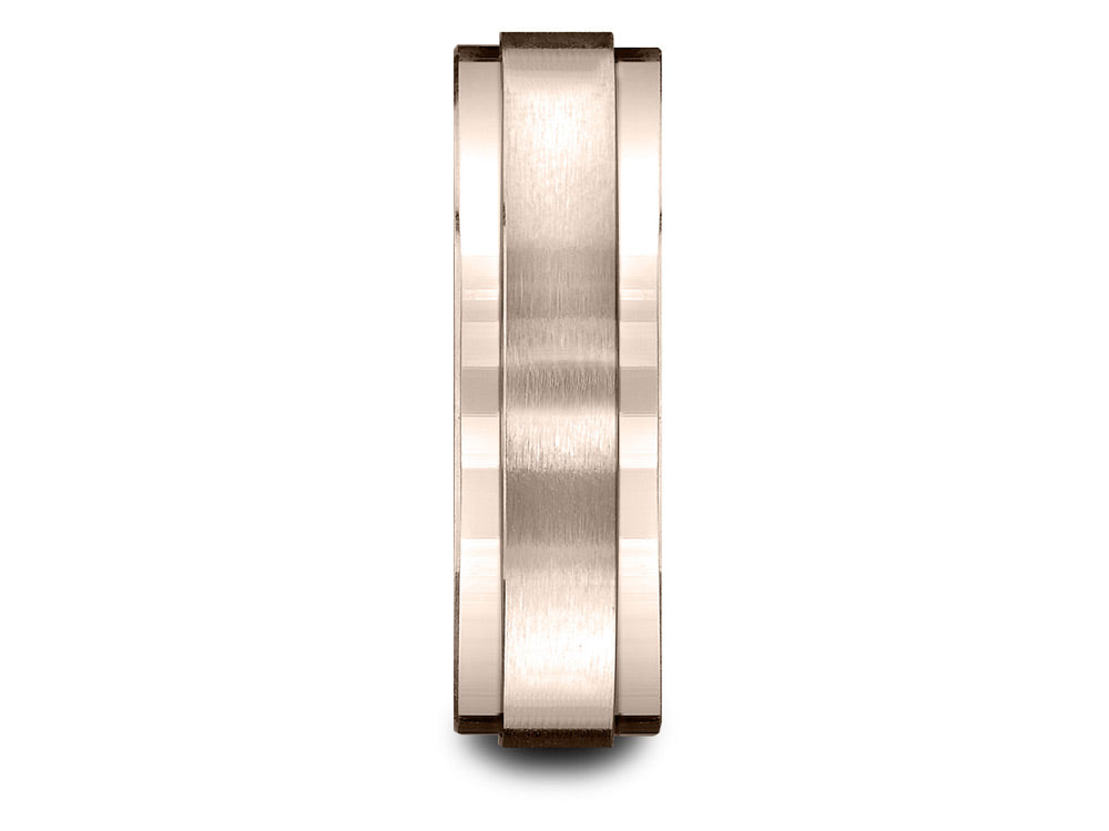 Benchmark 14k Rose Gold 7mm Comfort-fit Satin-finished With High Polished Drop Edge Carved Design Wedding Band Ring