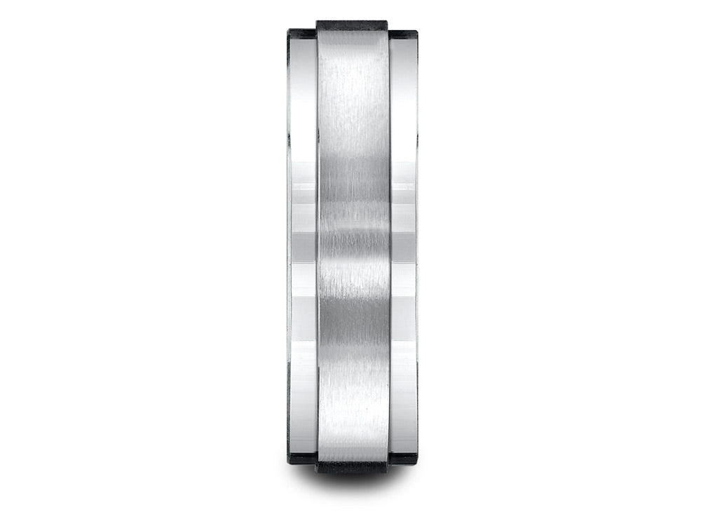 Benchmark 18k Gold 7mm Comfort-fit Satin-finished With High Polished Drop Edge Carved Design Wedding Band Ring