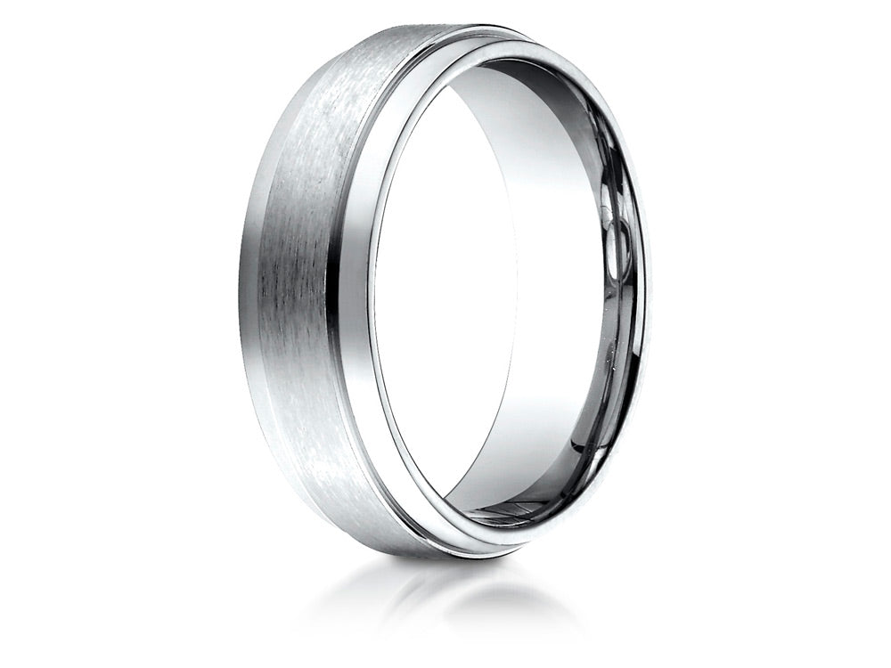 Benchmark 14k Gold 7mm Comfort-fit Satin-finished With High Polished Drop Edge Carved Design Wedding Band Ring
