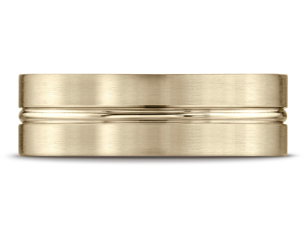 Benchmark 14k Gold 7mm Comfort-fit Satin-finished With High Polished Center Cut Carved Design Wedding Band Ring