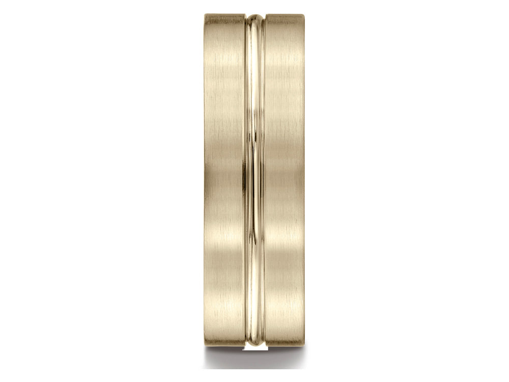Benchmark 14k Gold 7mm Comfort-fit Satin-finished With High Polished Center Cut Carved Design Wedding Band Ring