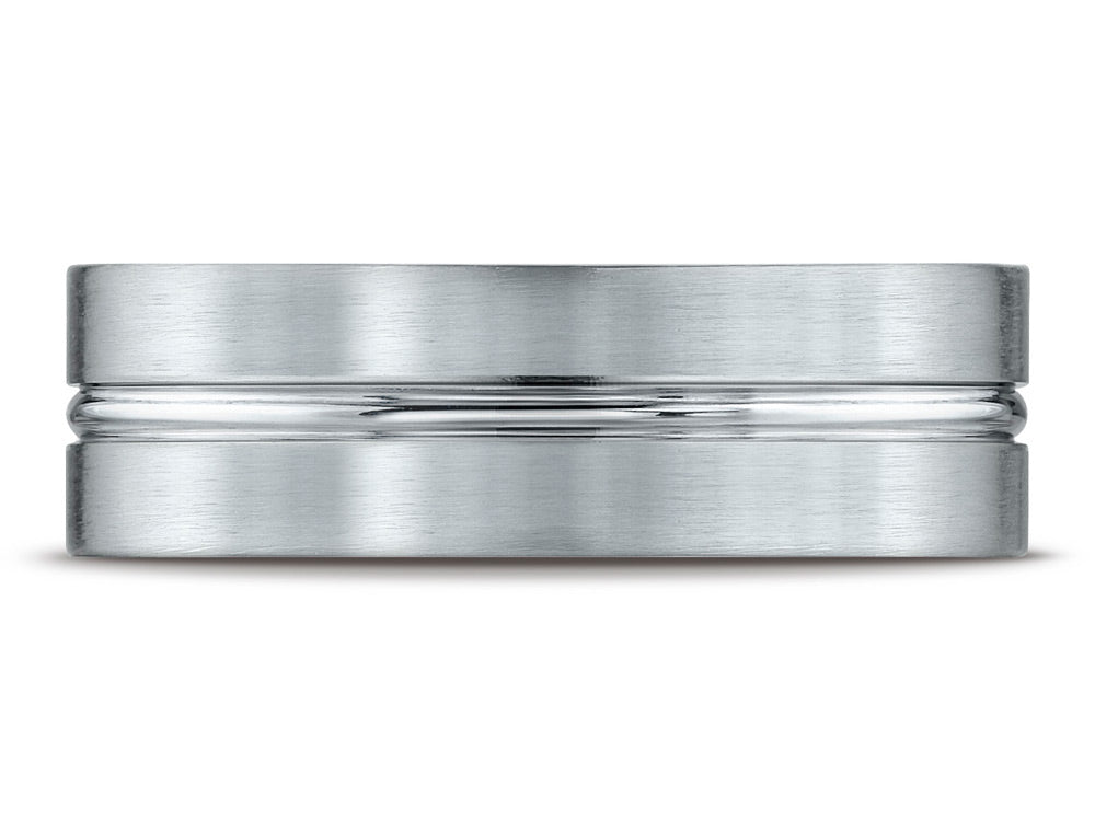 Benchmark 14k Gold 7mm Comfort-fit Satin-finished With High Polished Center Cut Carved Design Wedding Band Ring