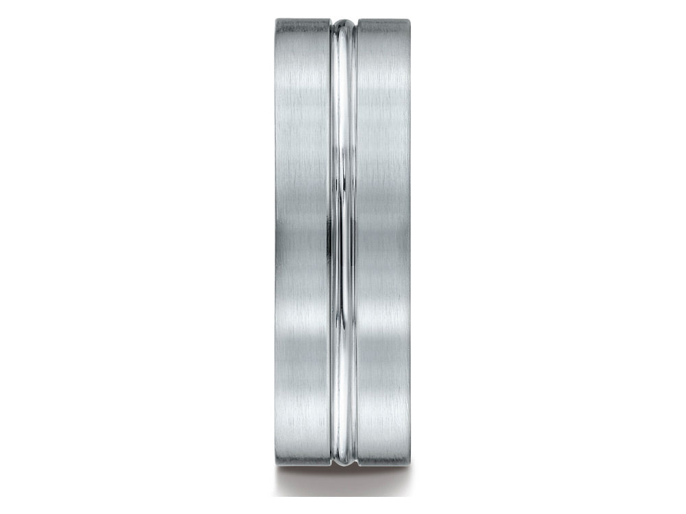 Benchmark 18k Gold 7mm Comfort-fit Satin-finished With High Polished Center Cut Carved Design Wedding Band Ring