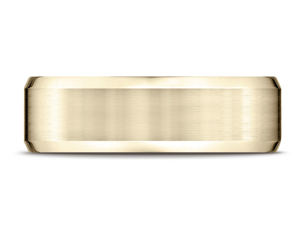 Benchmark 14k Gold 7mm Comfort-fit Satin-finished With High Polished Beveled Edge Carved Design Wedding Band Ring