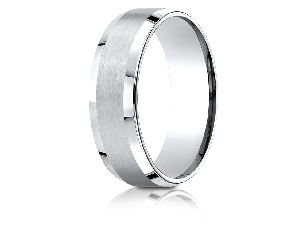 Benchmark 14k Gold 7mm Comfort-fit Satin-finished With High Polished Beveled Edge Carved Design Wedding Band Ring