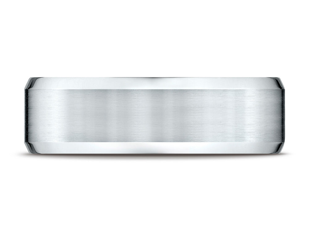 Benchmark 10k Gold 7mm Comfort-fit Satin-finished With High Polished Beveled Edge Carved Design Wedding Band Ring