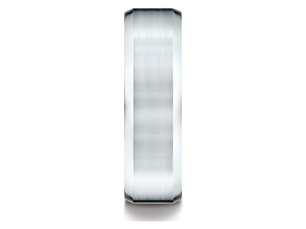Benchmark 10k Gold 7mm Comfort-fit Satin-finished With High Polished Beveled Edge Carved Design Wedding Band Ring
