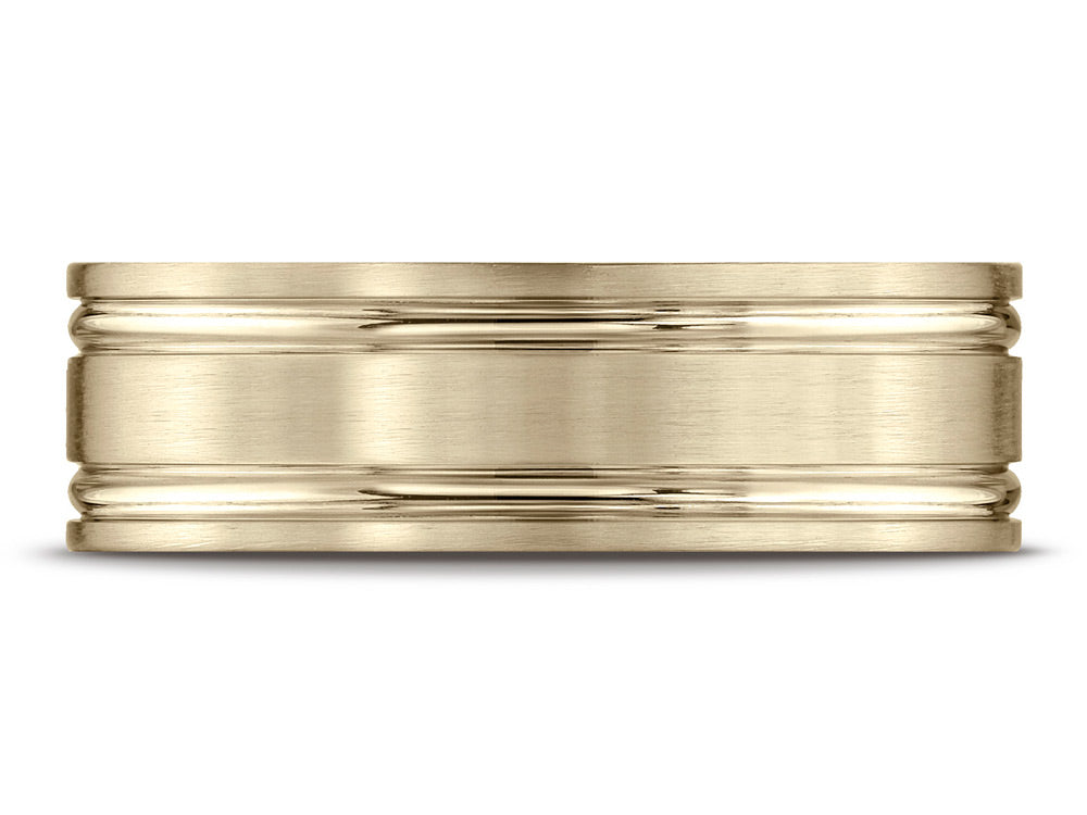 Benchmark 10k Gold 7mm Comfort-fit Satin-finished With Parallel Grooves Carved Design Wedding Band Ring