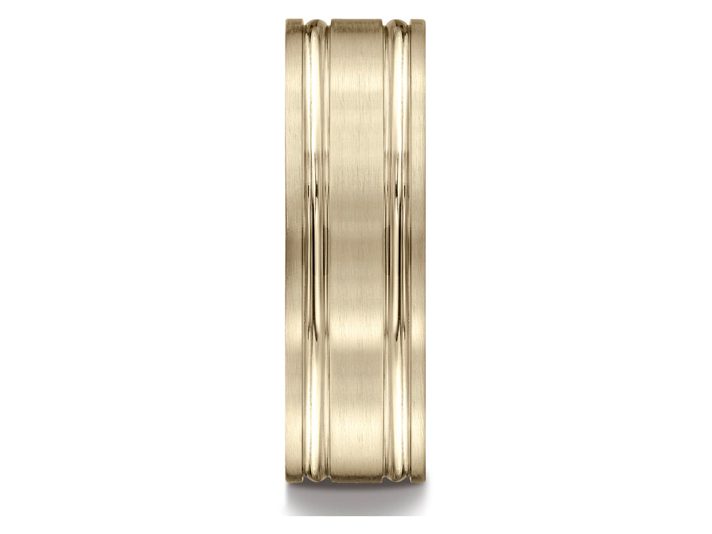 Benchmark 10k Gold 7mm Comfort-fit Satin-finished With Parallel Grooves Carved Design Wedding Band Ring