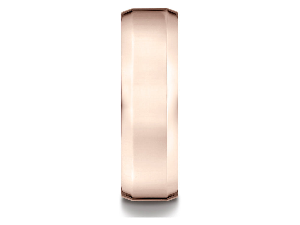 Benchmark 14k Rose Gold 7mm Comfort-fit High Polished Carved Design Wedding Band Ring