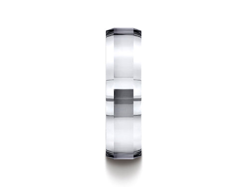Benchmark Cobalt Chrome 7mm Comfort-fit High Polished Beveled Edge Design Ring