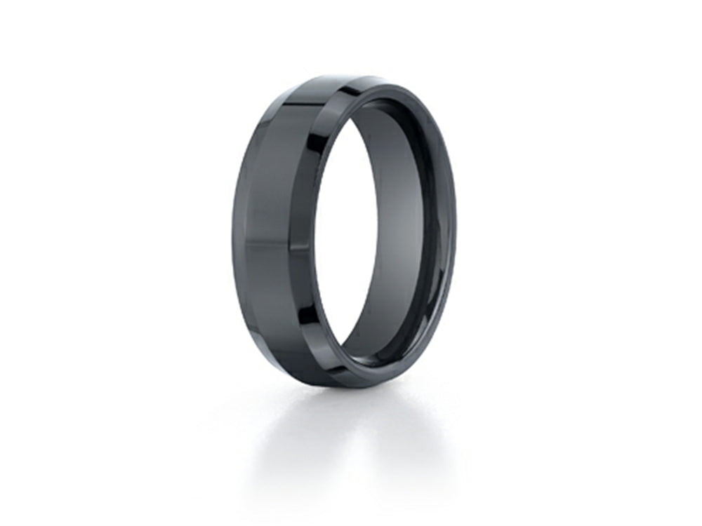Benchmark Ceramic 7mm Comfort-fit High Polished Beveled Edge Design Ring