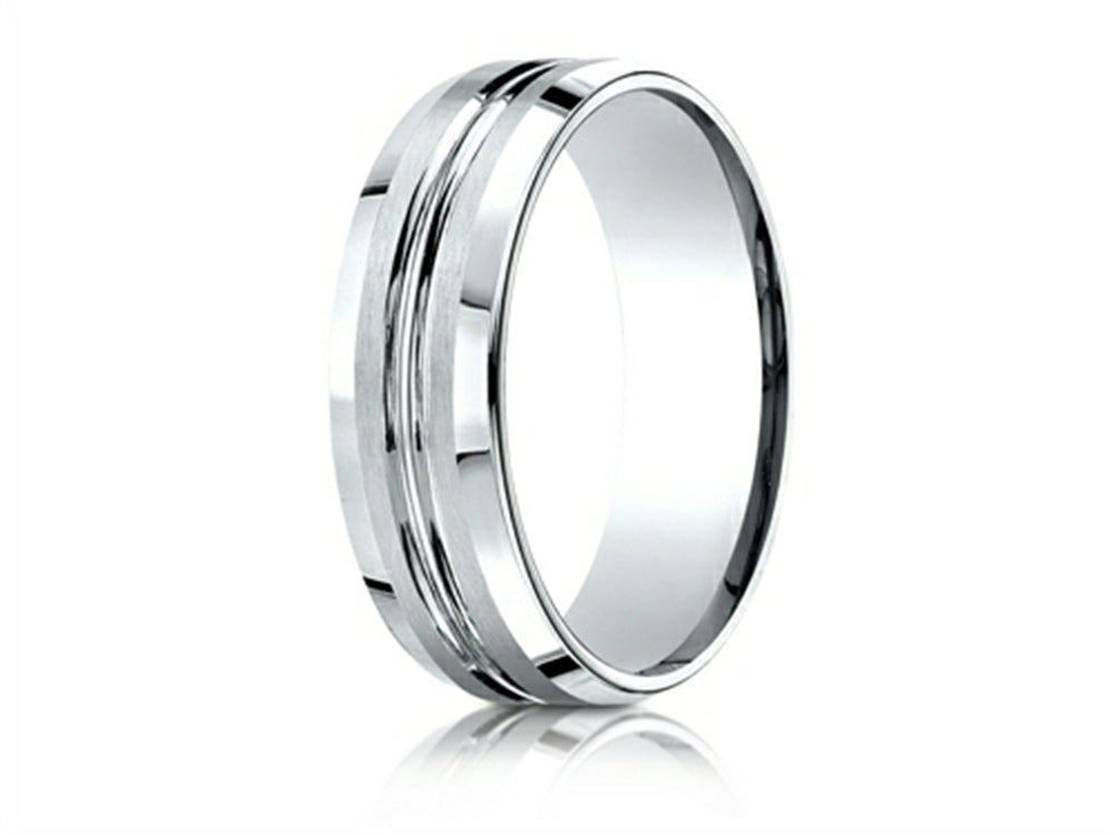 Benchmark 7mm Comfort-fit Satin-finished Beveled Edge Design Ring