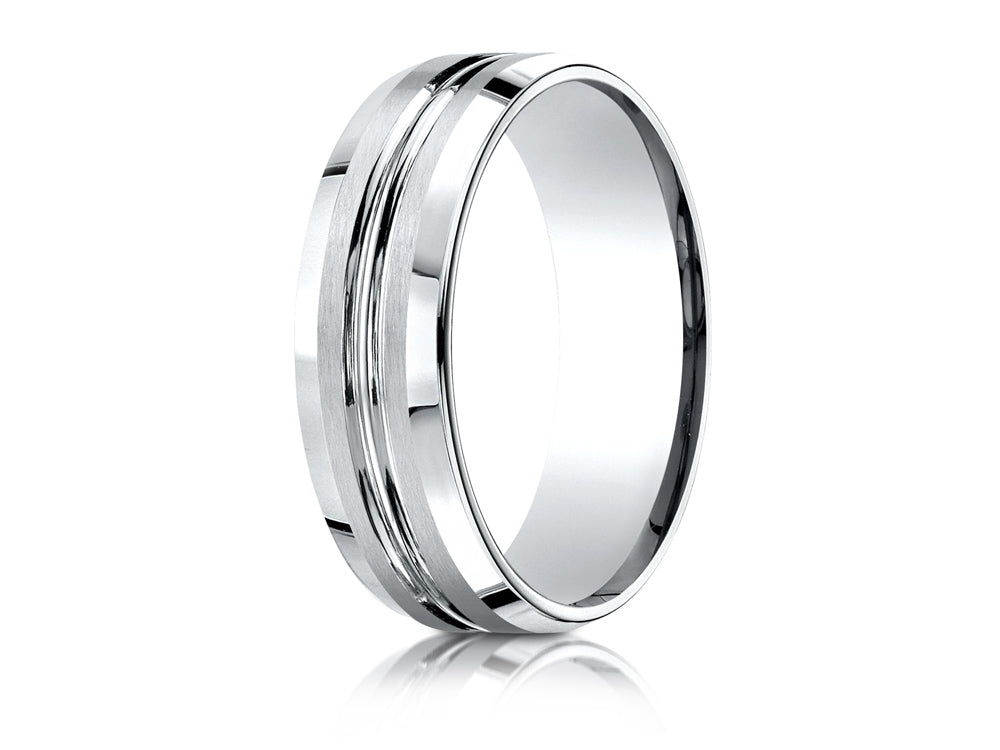 Benchmark 7mm Comfort-fit Satin-finished Beveled Edge Design Ring