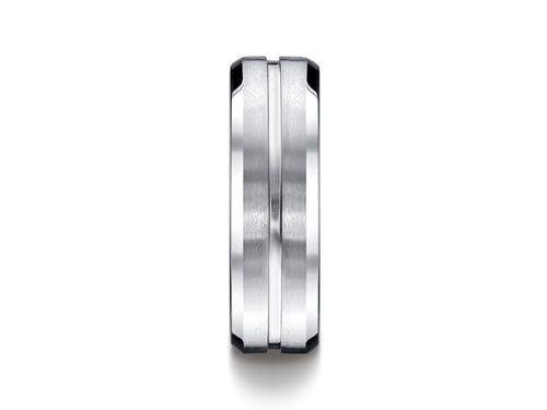 Benchmark Cobalt Chrome 7mm Comfort-fit Satin-finished Beveled Edge Design Ring