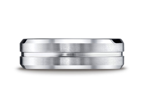 Benchmark Cobalt Chrome 7mm Comfort-fit Satin-finished Beveled Edge Design Ring