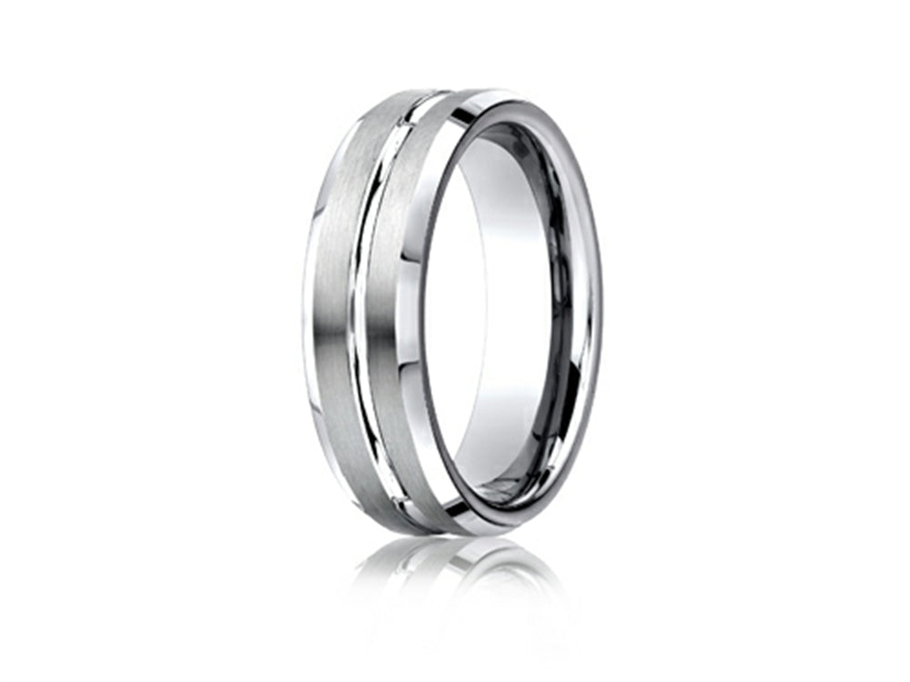 Benchmark Cobalt Chrome 7mm Comfort-fit Satin-finished Beveled Edge Design Ring