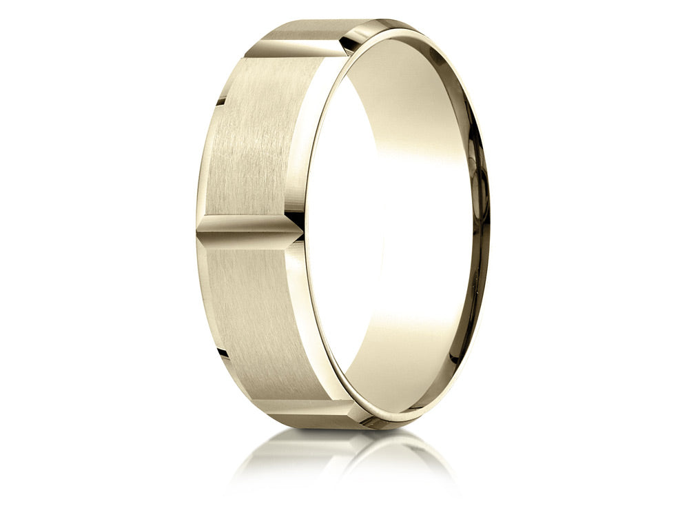 Benchmark 14k Gold 7mm Comfort-fit Satin-finished Grooves Carved Design Wedding Band Ring