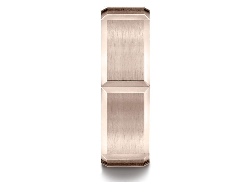 Benchmark 14k Rose Gold 7mm Comfort-fit Satin-finished Grooves Carved Design Wedding Band Ring