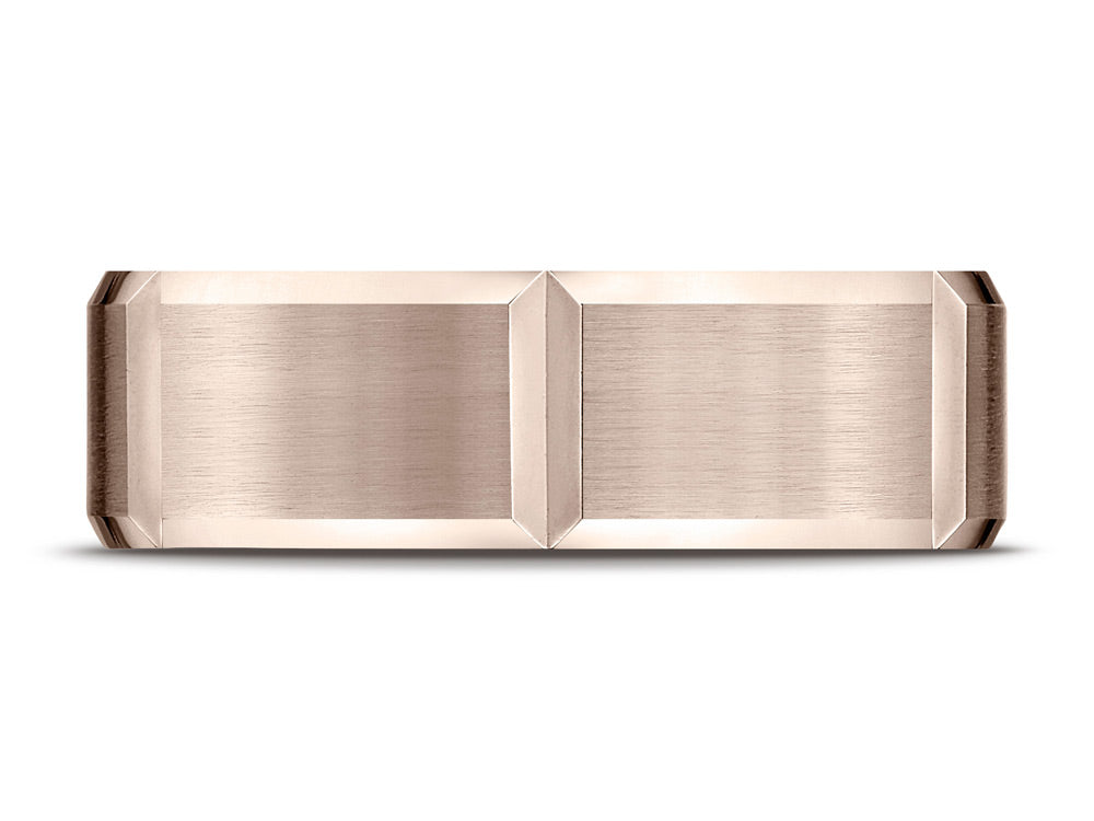 Benchmark 14k Rose Gold 7mm Comfort-fit Satin-finished Grooves Carved Design Wedding Band Ring