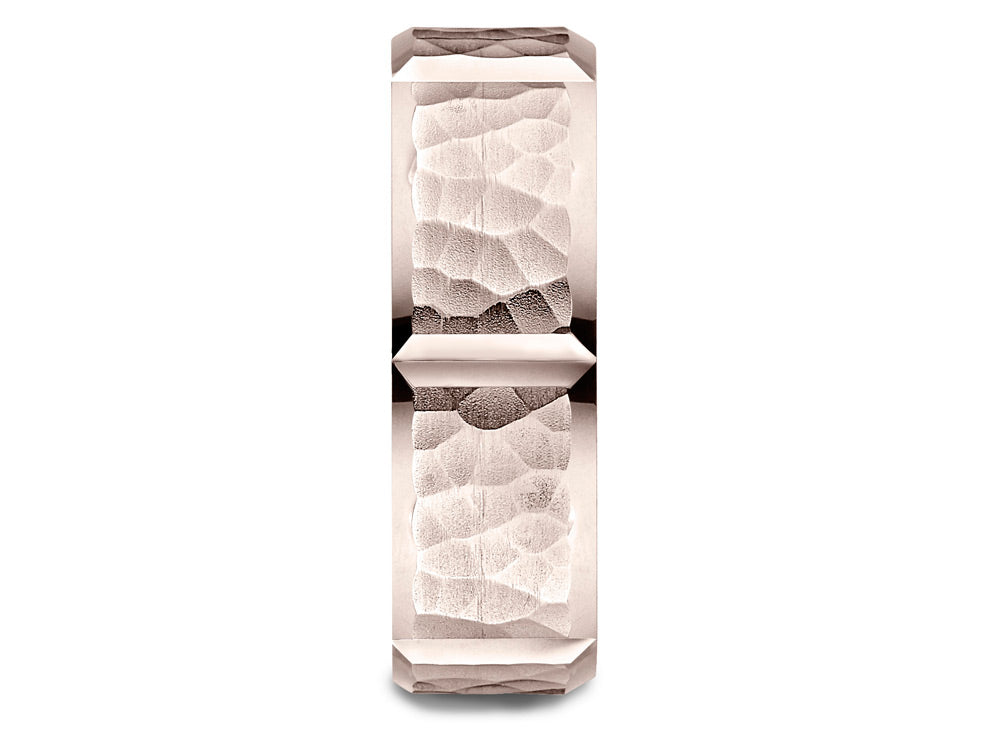 Benchmark 14 Karat Rose Gold 7mm Comfort-fit Hammered Finish Grooved Carved Design Wedding Band Ring