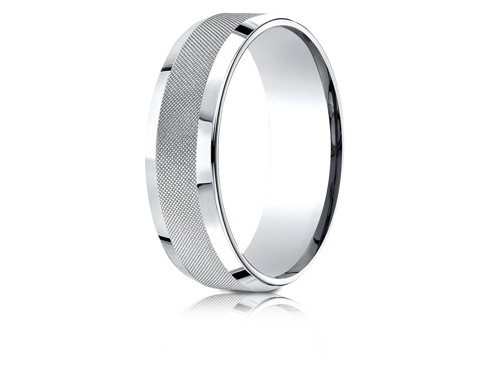 Benchmark 10 Karat Gold 7mm Comfort-fit High Polish Round Edge Cross Hatch Center Design Wedding Band Ring
