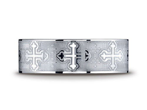 Benchmark Cobalt Chrome 7mm Comfort-fit Cross Design Ring