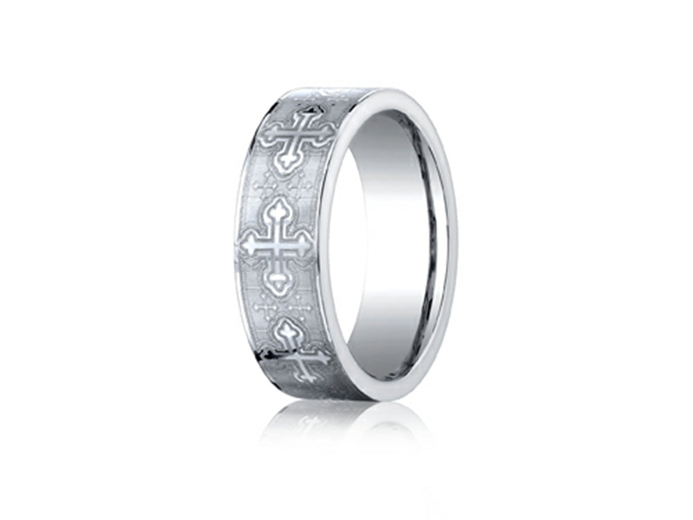 Benchmark Cobalt Chrome 7mm Comfort-fit Cross Design Ring