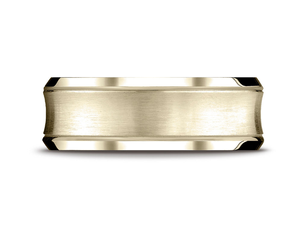 Benchmark 14k Gold 7.5mm Comfort-fit Satin-finished Concave Beveled Edge Design Wedding Band Ring