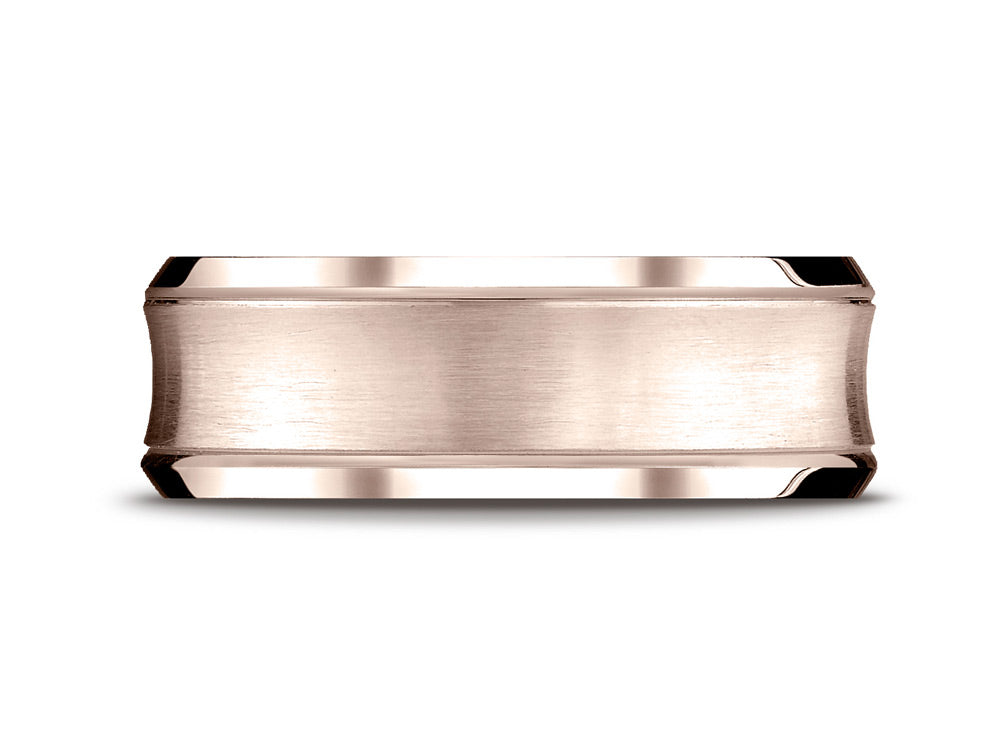 Benchmark 14k Rose Gold 7.5mm Comfort-fit Satin-finished Concave Beveled Edge Design Wedding Band Ring