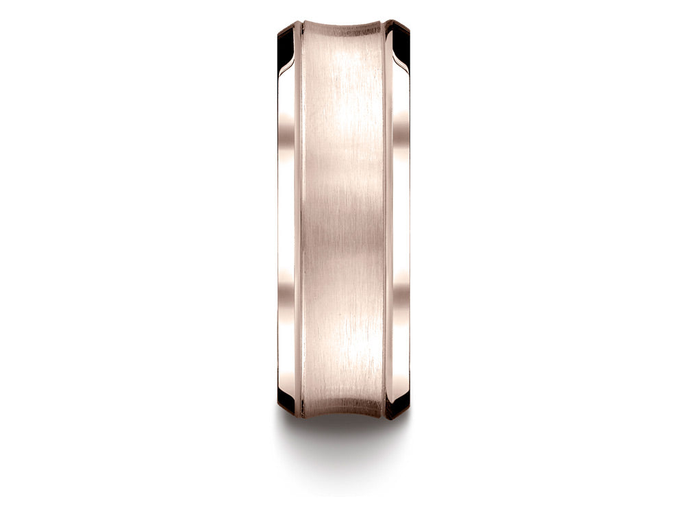 Benchmark 14k Rose Gold 7.5mm Comfort-fit Satin-finished Concave Beveled Edge Design Wedding Band Ring