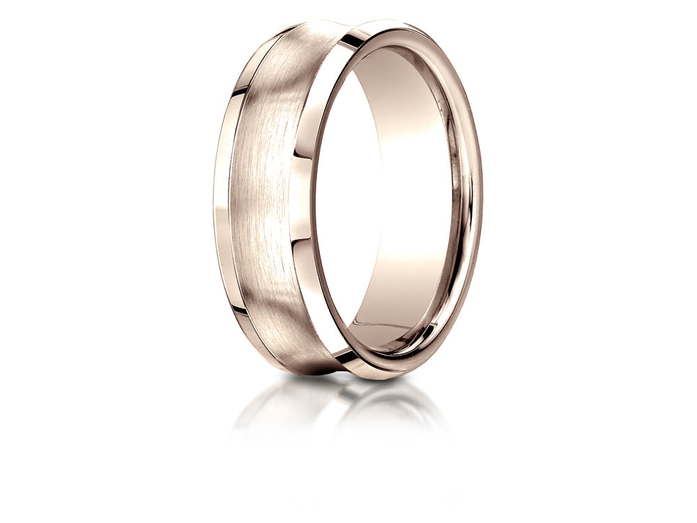 Benchmark 14k Rose Gold 7.5mm Comfort-fit Satin-finished Concave Beveled Edge Design Wedding Band Ring