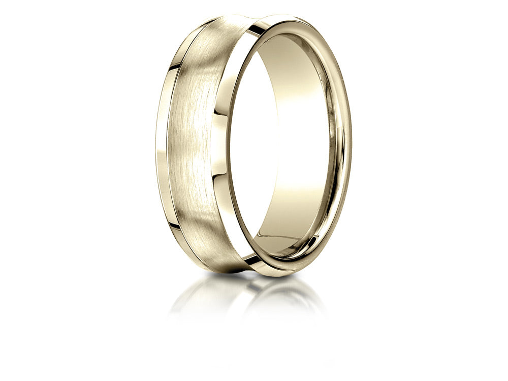 Benchmark 18k Gold 7.5mm Comfort-fit Satin-finished Concave Beveled Edge Design Wedding Band Ring