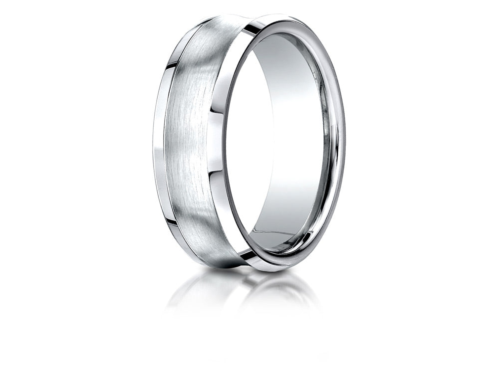 Benchmark 18k Gold 7.5mm Comfort-fit Satin-finished Concave Beveled Edge Design Wedding Band Ring