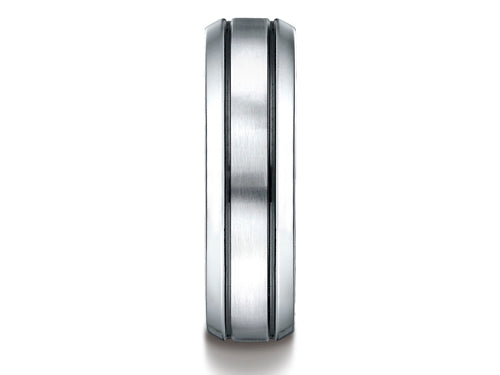 Benchmark Cobalt Chrome 7.0mm Comfort-fit Satin-finished Blackened Design Ring