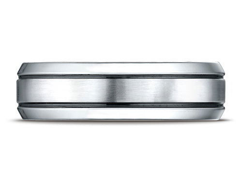 Benchmark Cobalt Chrome 7.0mm Comfort-fit Satin-finished Blackened Design Ring